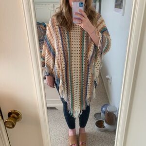 Multicolor Striped Knit Poncho Sweater